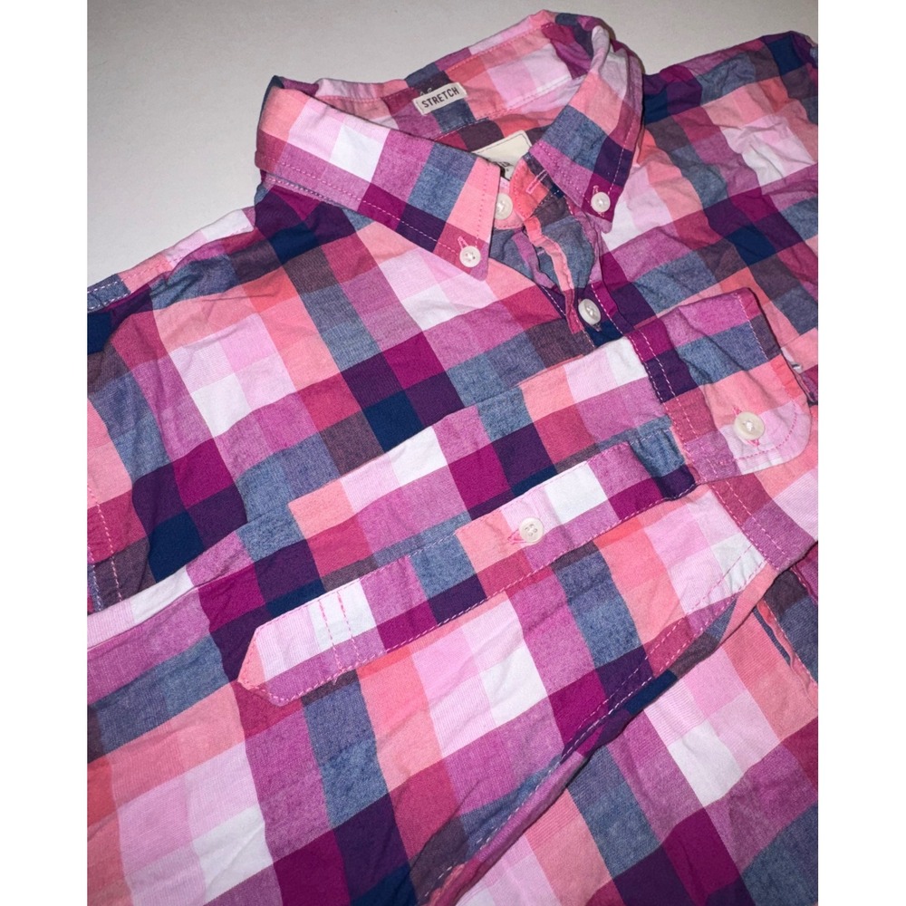 Hollister Epic Flex Plaid Button Down Shirt Pink Purple XL Long Sleeve Stretch